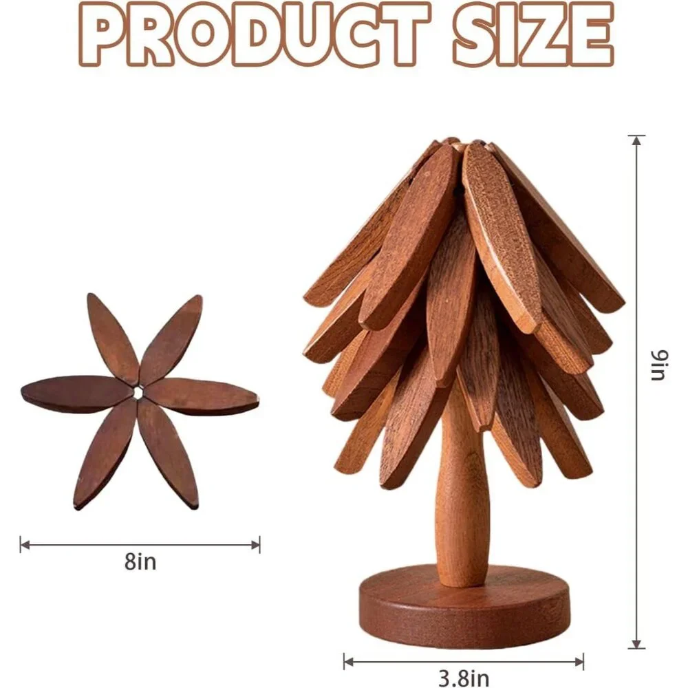 Wooden Cup Coaster Set，Tree Shape Trivet Set,Tree Coasters- 4 Wooden Trivets + 1